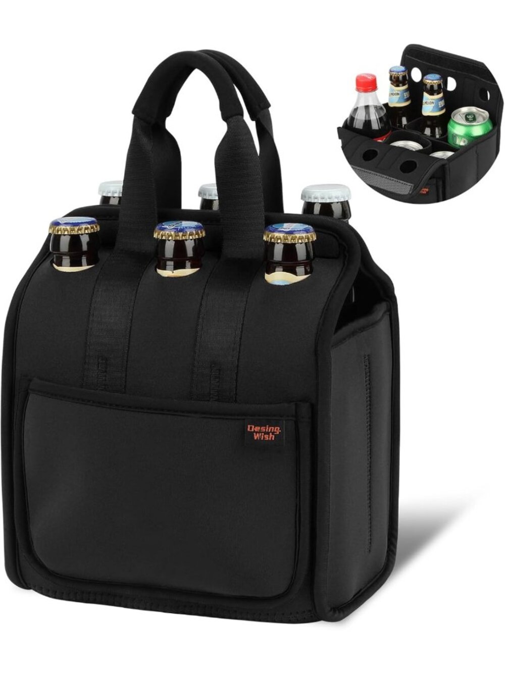 Insulated Portable Drinks Tote for 6 Cans/Bottles - Cooler Carrier for Camping